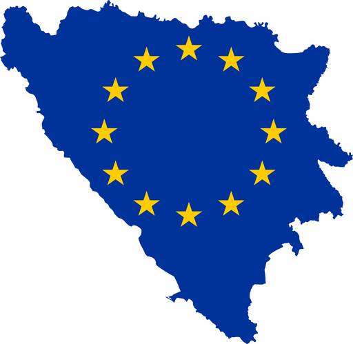 Europäische Flagge in den Umrissen Bosnien und Herzegowinas.