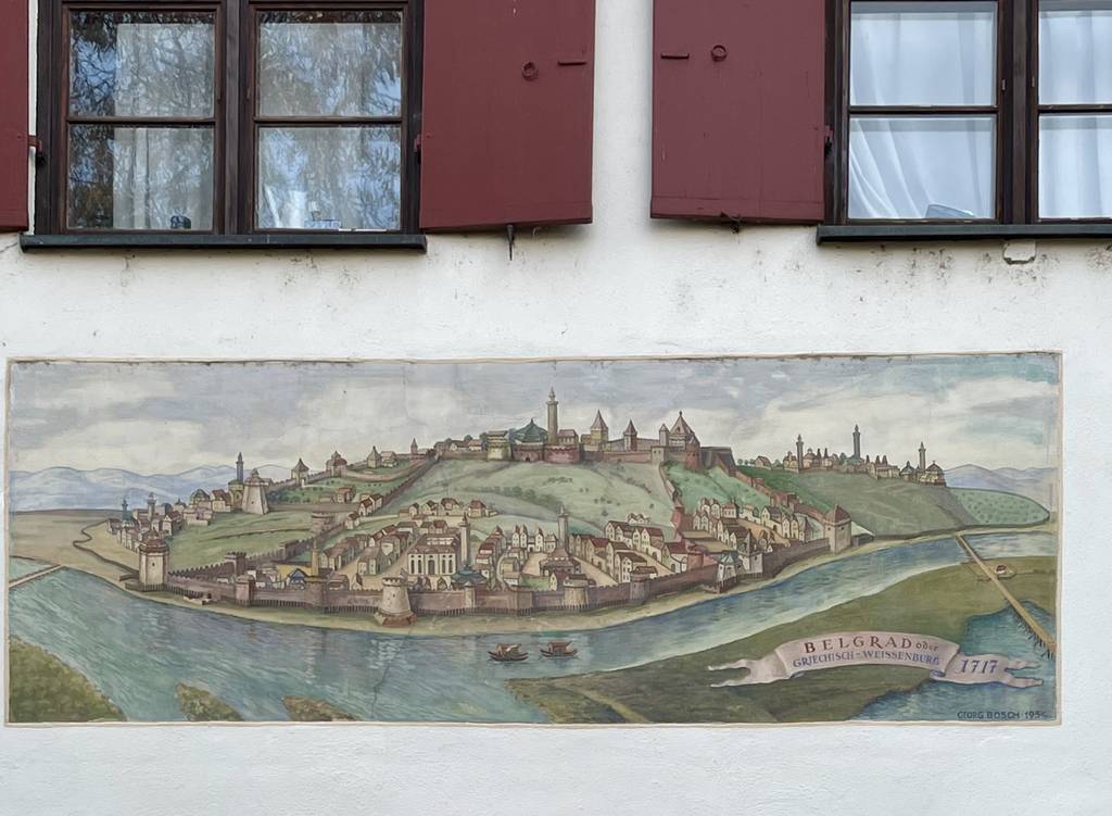 Ein Gemälde von Belgrad in den Gassen von Ulm.