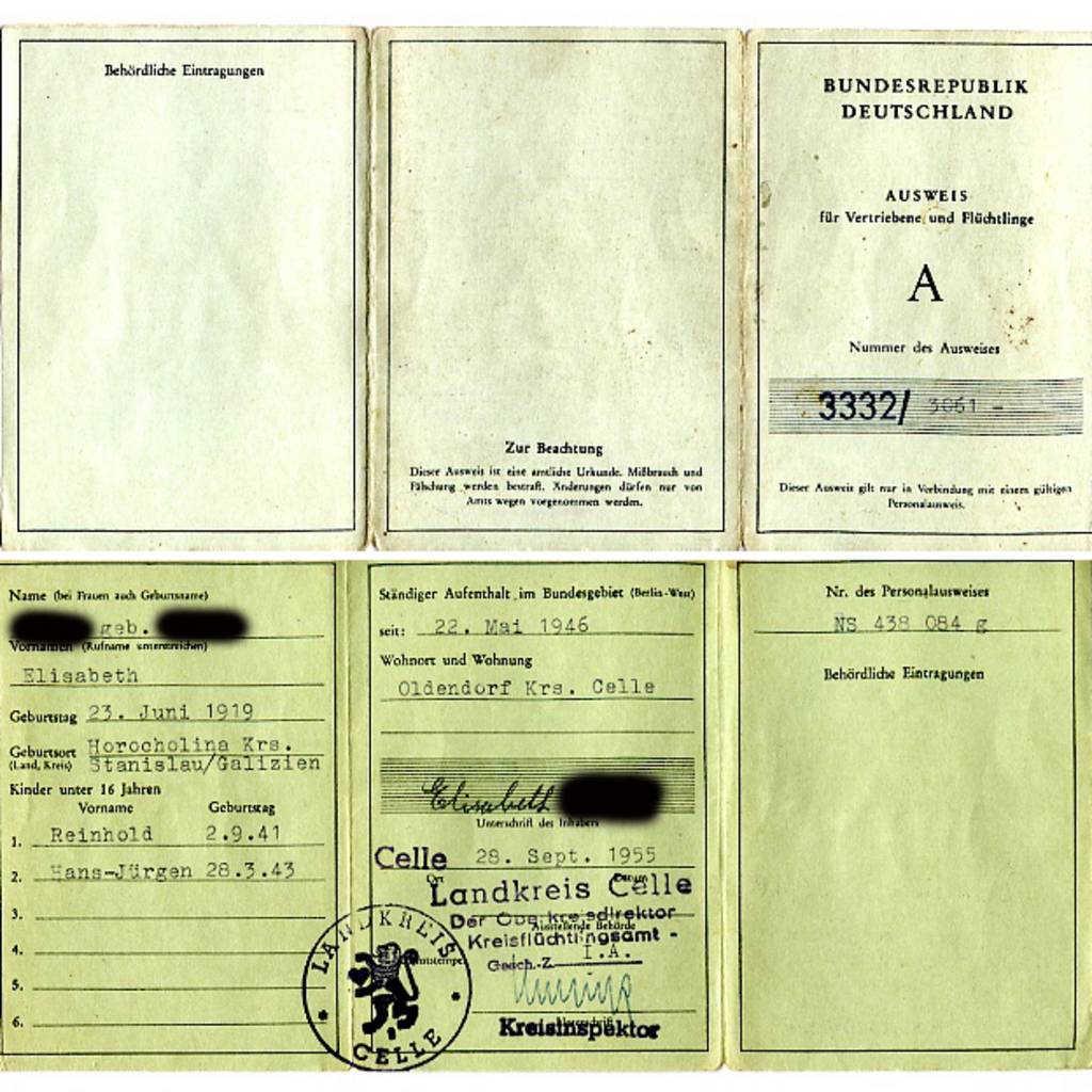 Ausweis für Vertriebene und Flüchtlinge der Gruppe A, Vorder- und Rückseite