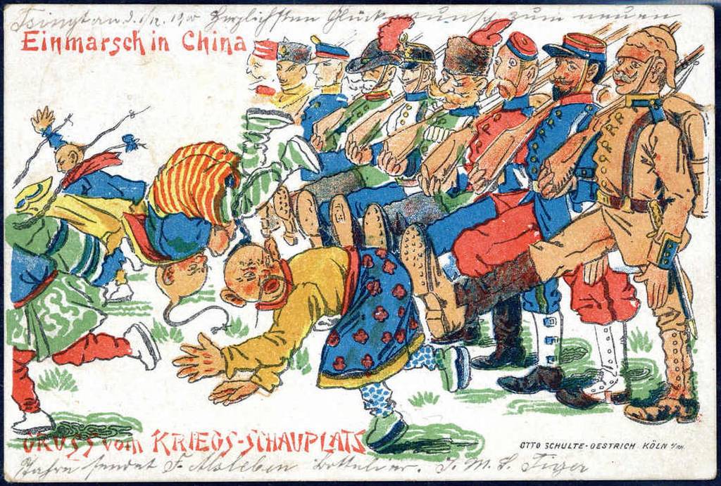 Chauvinistisch-imperialistische Karikatur als Ansichtskarte