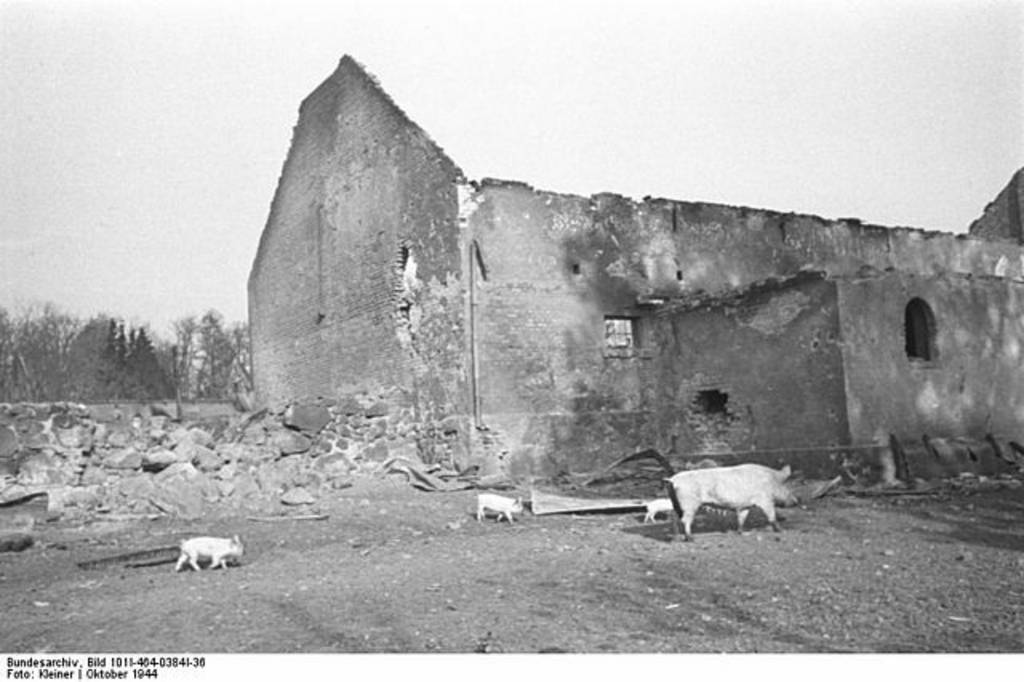 Zerstörtes Gebäude in Nemmersdorf.