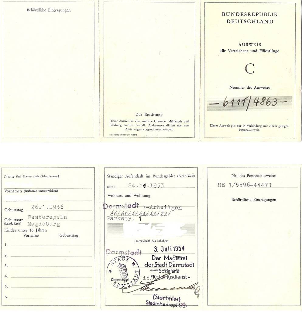 Ausweis für Vertriebene und Flüchtlinge der Bundesrepublik Deutschland 